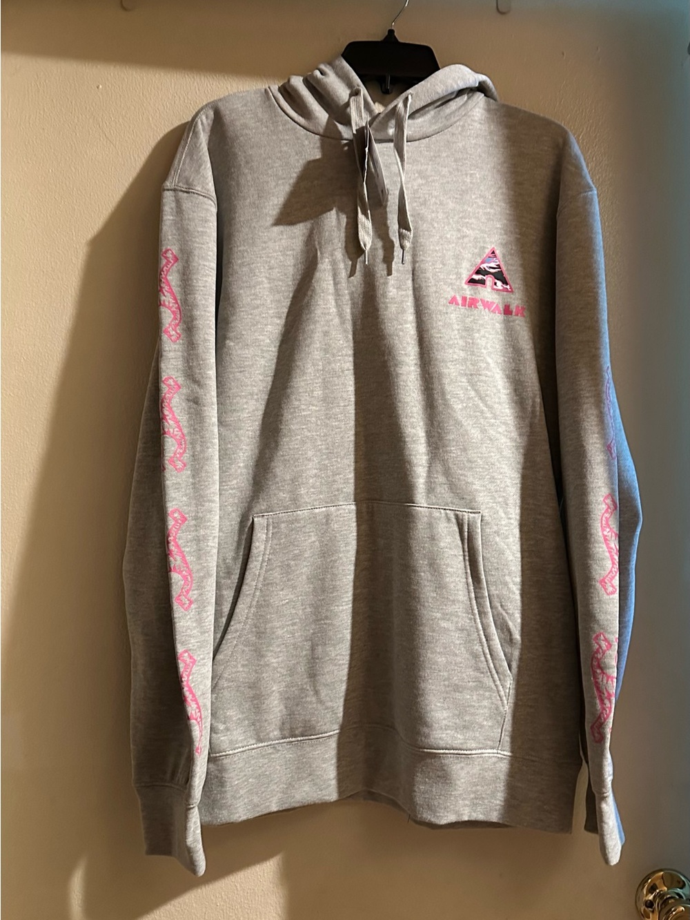 Men Airwalk Gray Hoodie with Pink Logo and Sleeve Accents